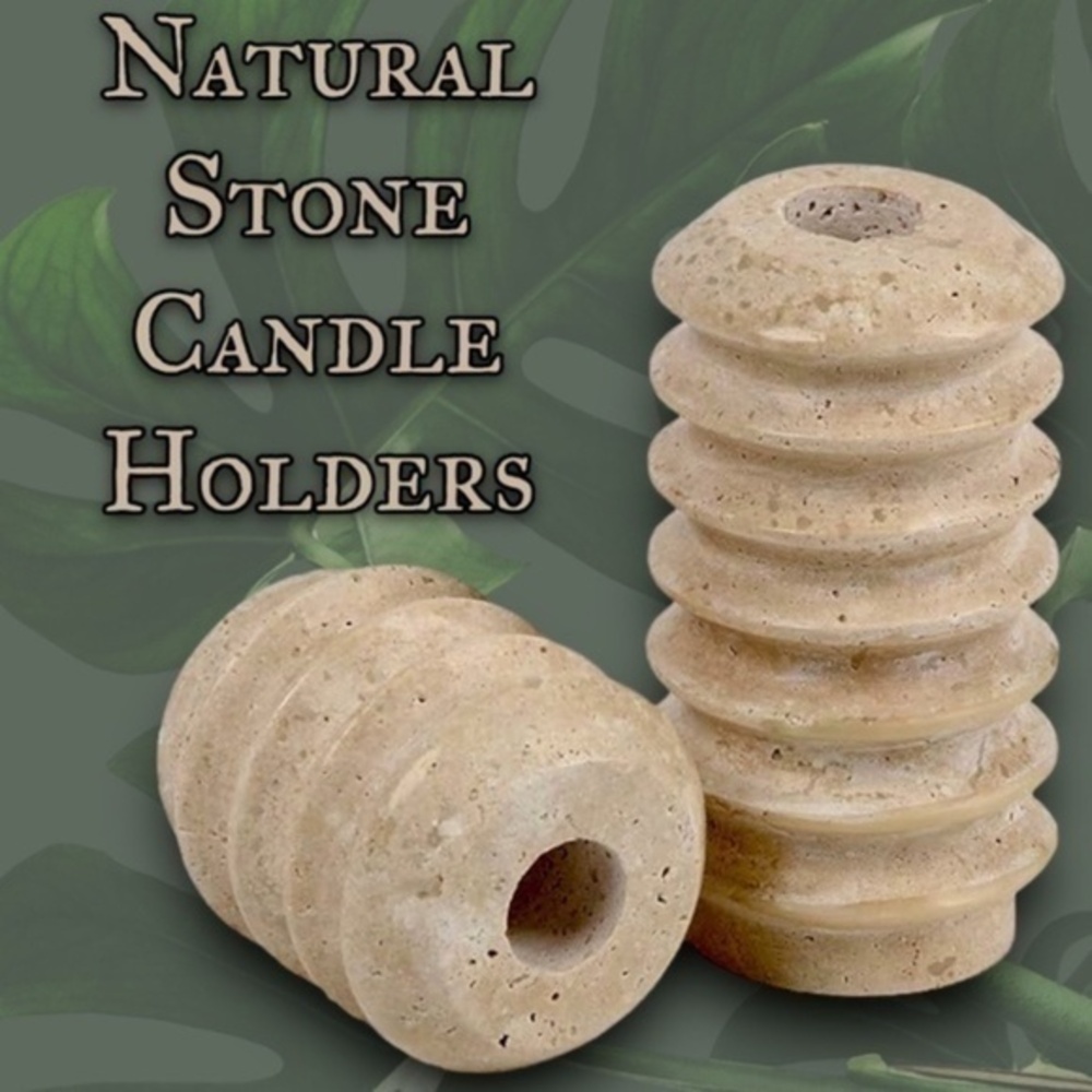 Solid Natural Stone Hand-Carved 2-Size SET Taper Candle Holder NWT